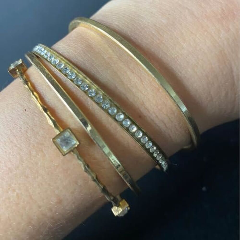 Stackable Gold Bangle Bracelets W/ Rhinestones - image 1